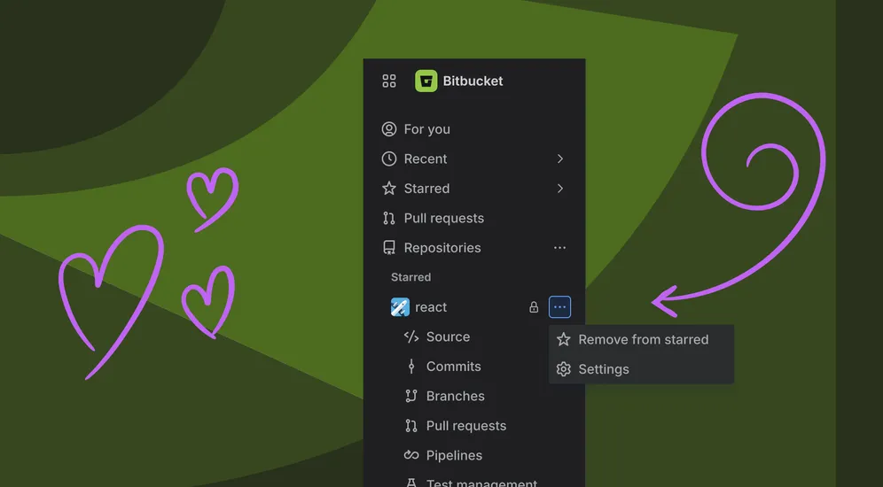 A new section in the Bitbucket navigation showing starred repositories.